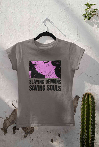 Iillustrated Girl Inspired By Demon Slayer Anime Women Half Sleeves T-shirt- FunkyTeesClub