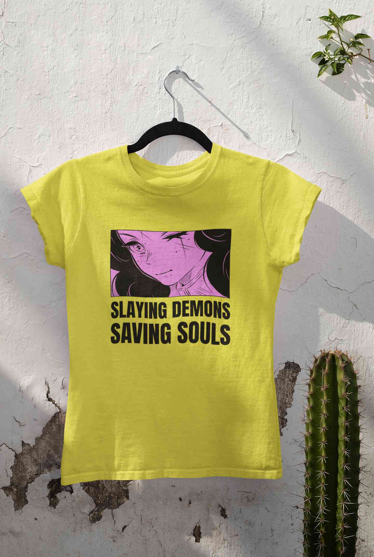 Iillustrated Girl Inspired By Demon Slayer Anime Women Half Sleeves T-shirt- FunkyTeesClub