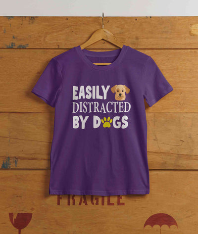 Easily Distracted By Dogs Mens Half Sleeves T-shirt- FunkyTeesClub