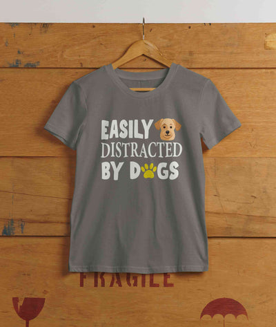 Easily Distracted By Dogs Mens Half Sleeves T-shirt- FunkyTeesClub
