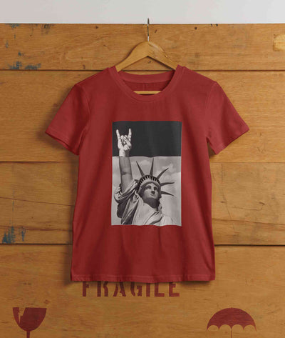 Statue Of Liberty Print Women Half Sleeves T-shirt- FunkyTeesClub