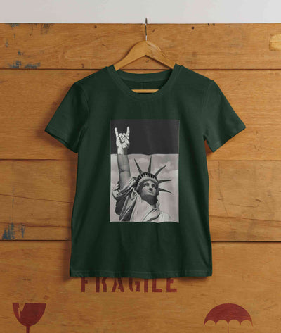 Statue Of Liberty Print Women Half Sleeves T-shirt- FunkyTeesClub