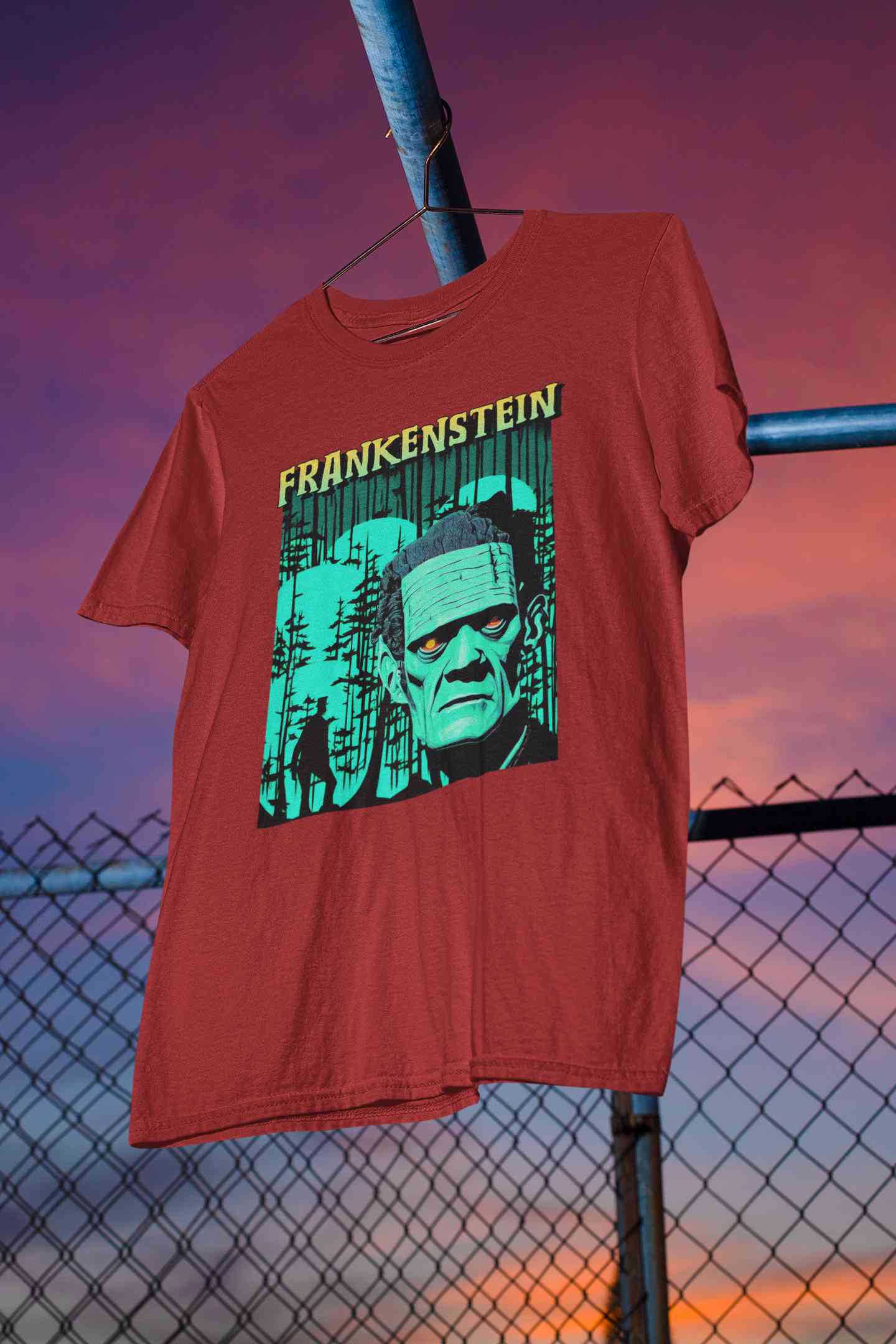 Horror Theme Frankenstein Mens Half Sleeves T-shirt- FunkyTeesClub