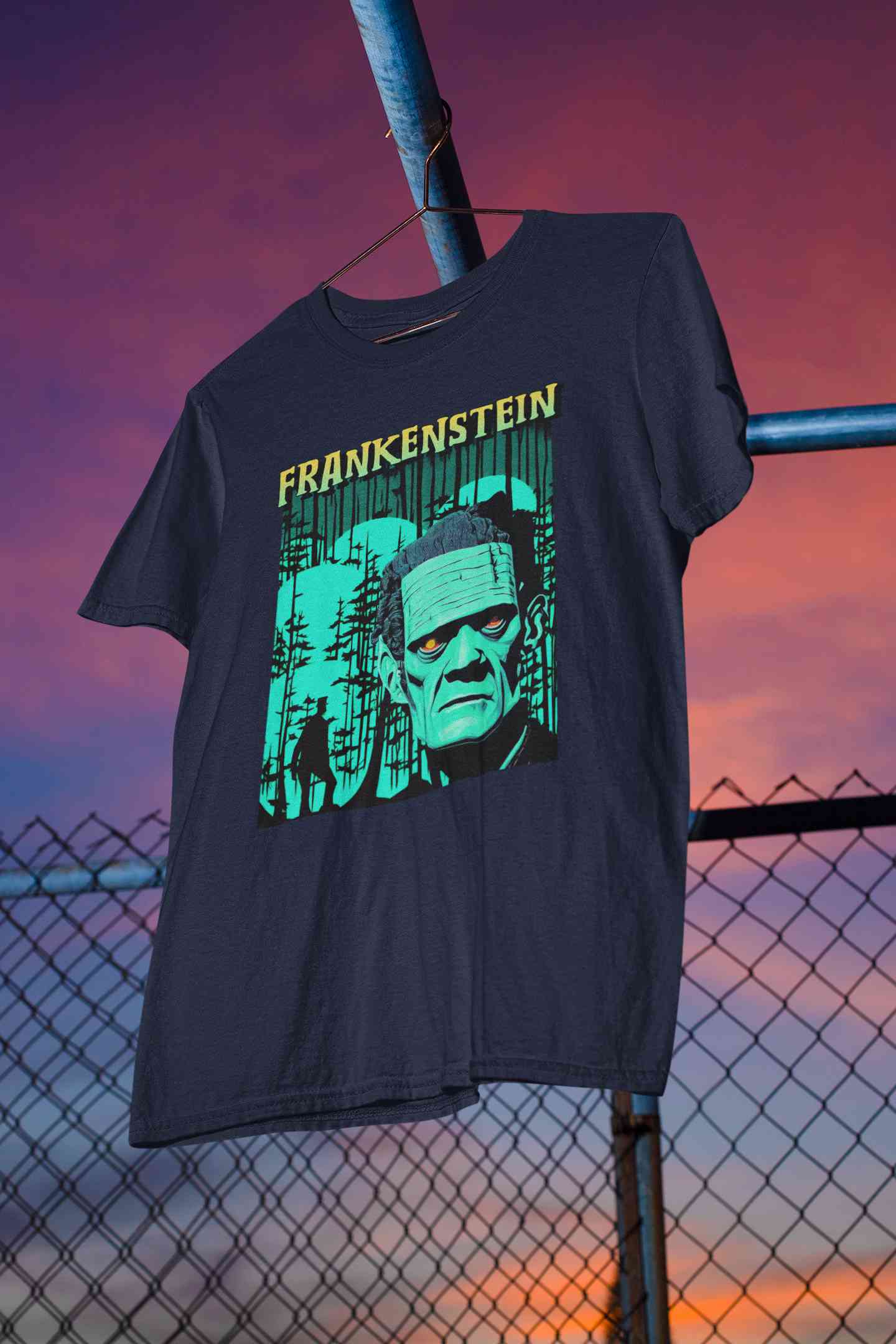 Horror Theme Frankenstein Mens Half Sleeves T-shirt- FunkyTeesClub