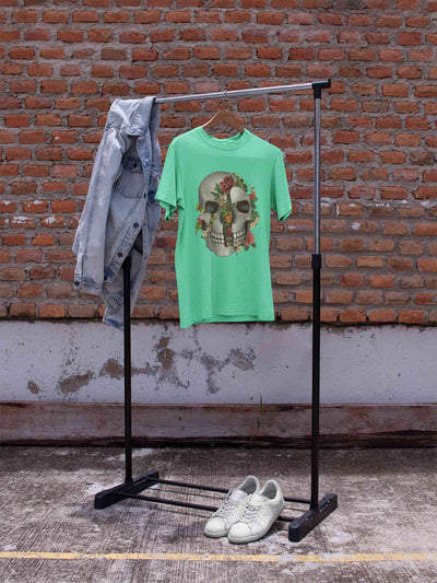 Floral And  Skull Print Mens Half Sleeves T-shirt- FunkyTeesClub