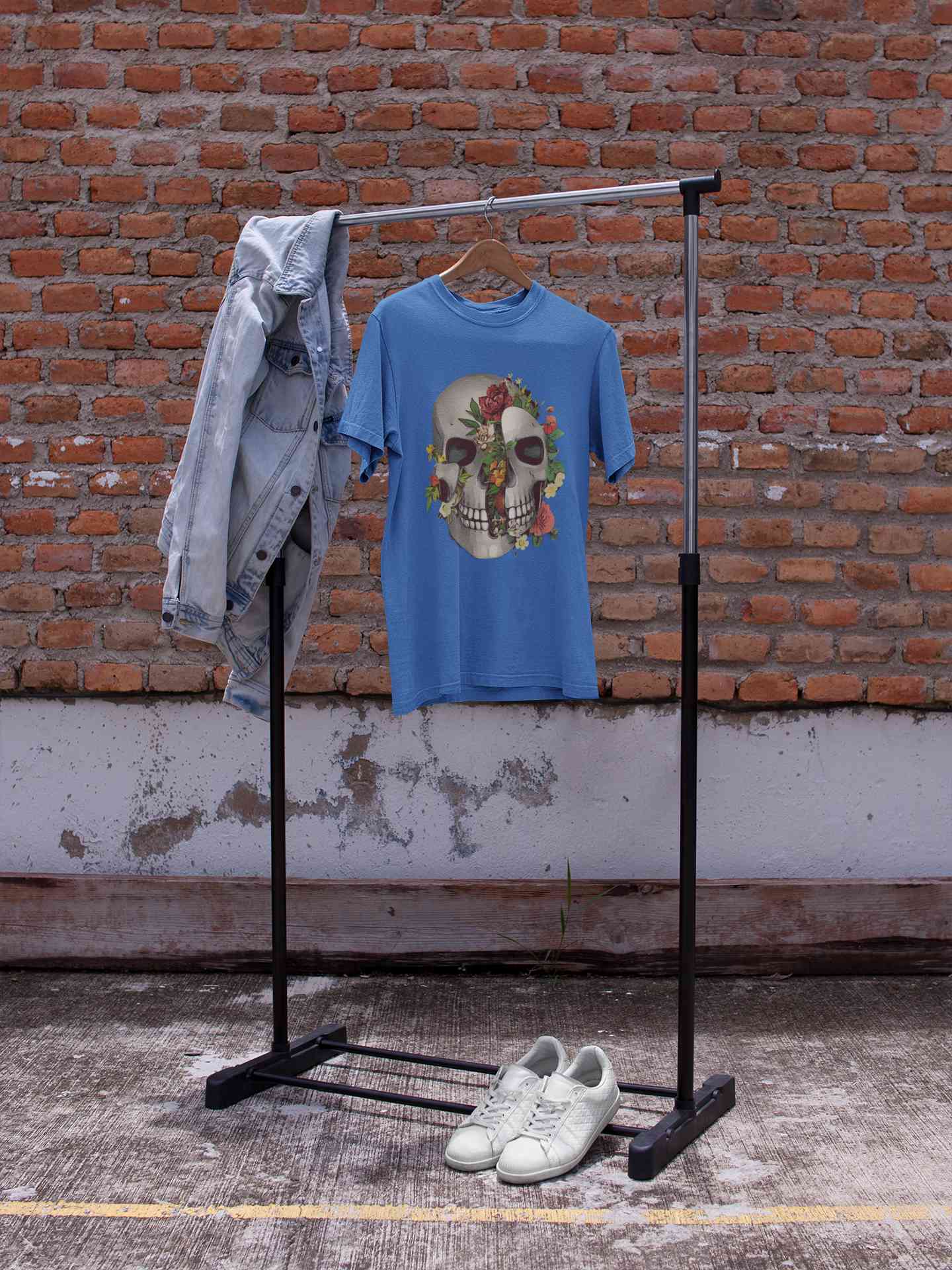 Floral And  Skull Print Mens Half Sleeves T-shirt- FunkyTeesClub