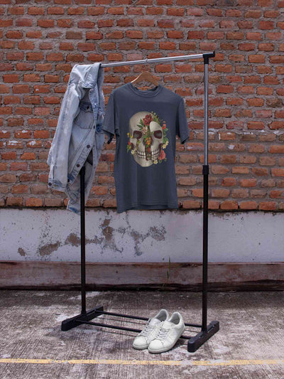 Floral And  Skull Print Mens Half Sleeves T-shirt- FunkyTeesClub