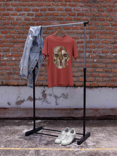 Floral And  Skull Print Mens Half Sleeves T-shirt- FunkyTeesClub