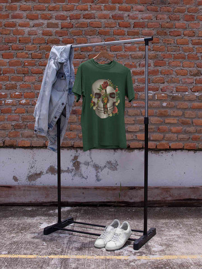 Floral And  Skull Print Women Half Sleeves T-shirt- FunkyTeesClub