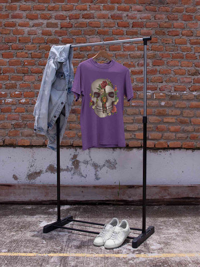 Floral And  Skull Print Mens Half Sleeves T-shirt- FunkyTeesClub