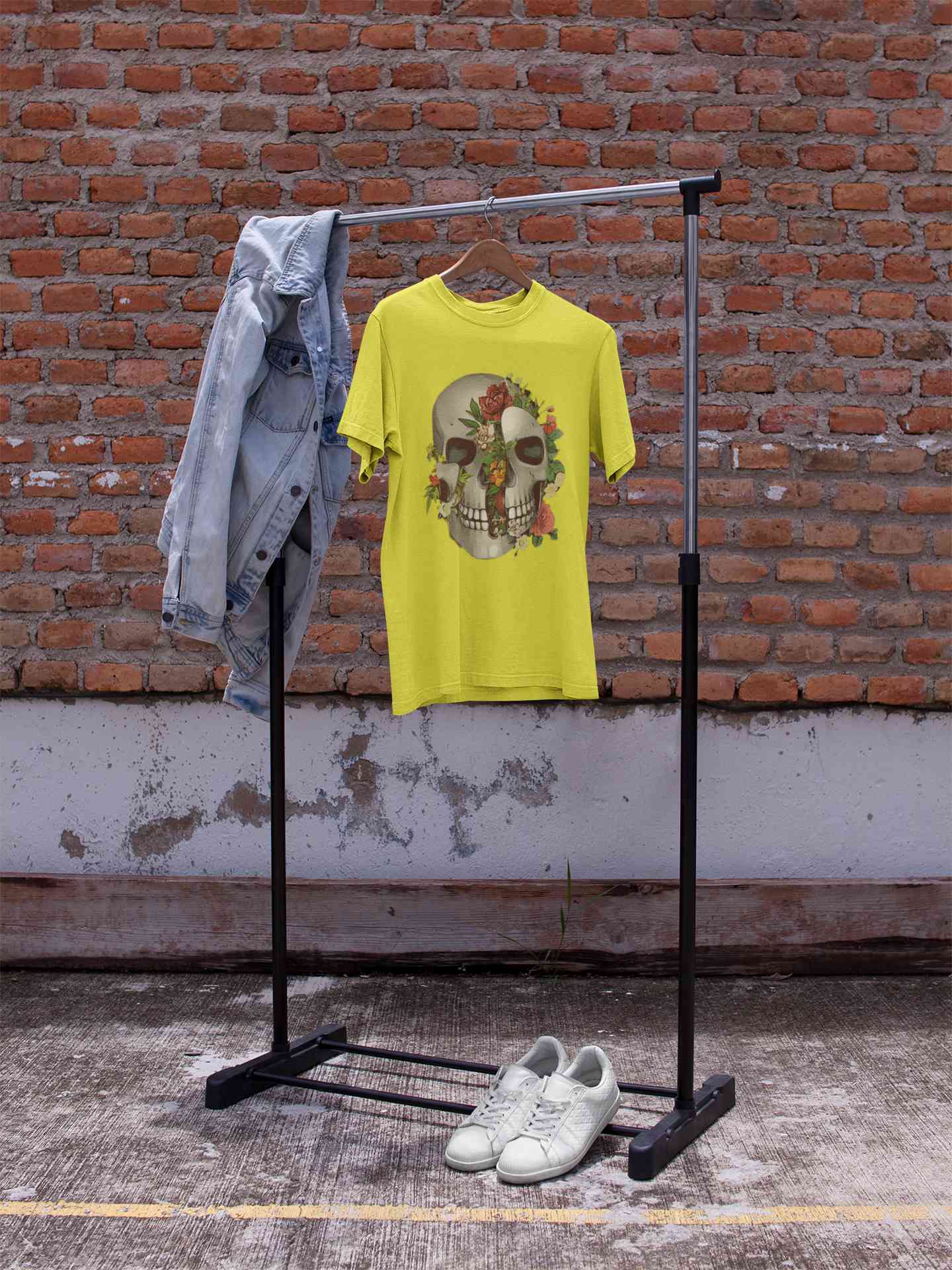 Floral And  Skull Print Mens Half Sleeves T-shirt- FunkyTeesClub