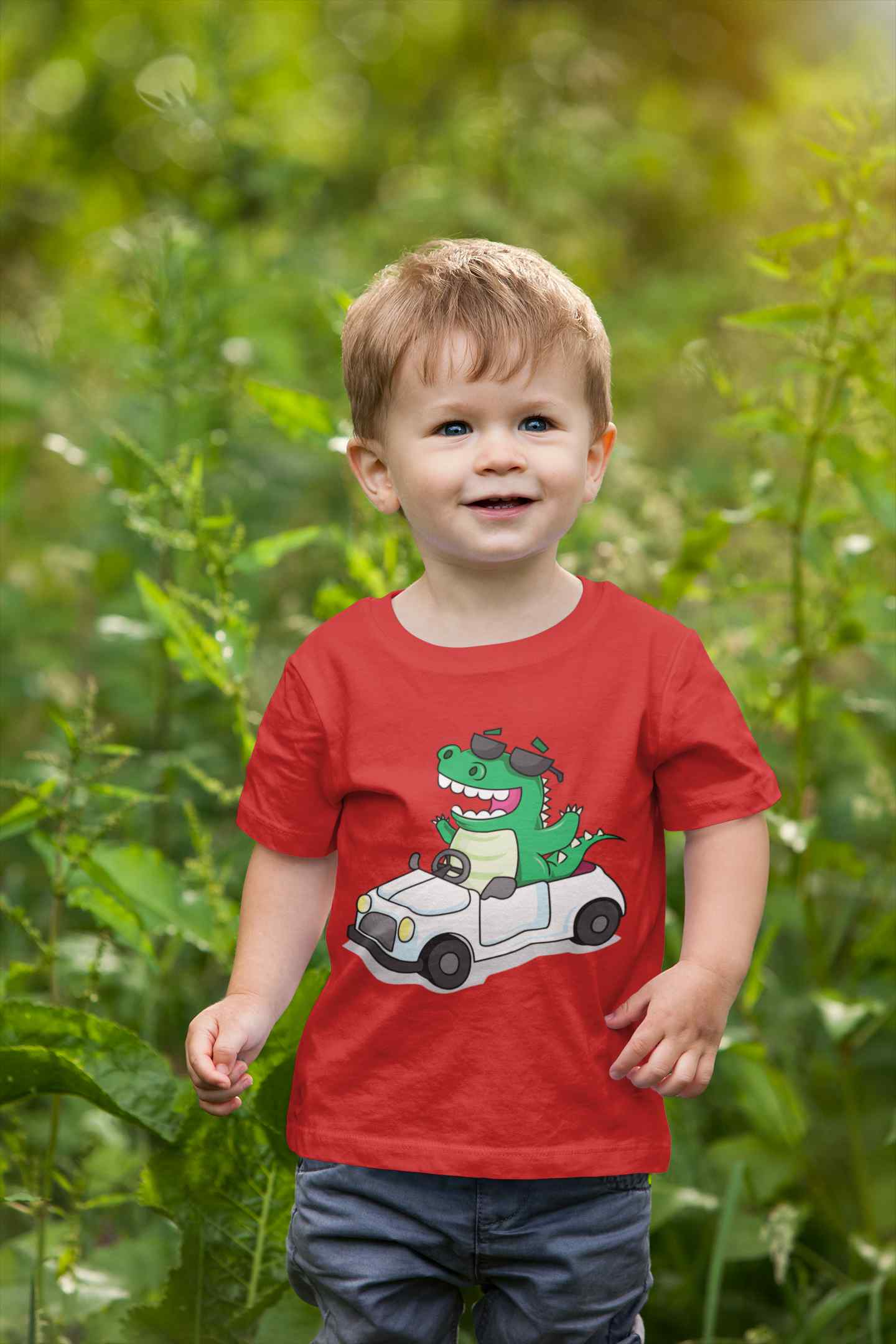 Dino Car Cartoon Half Sleeves T-Shirt for Boy-FunkyTeesClub