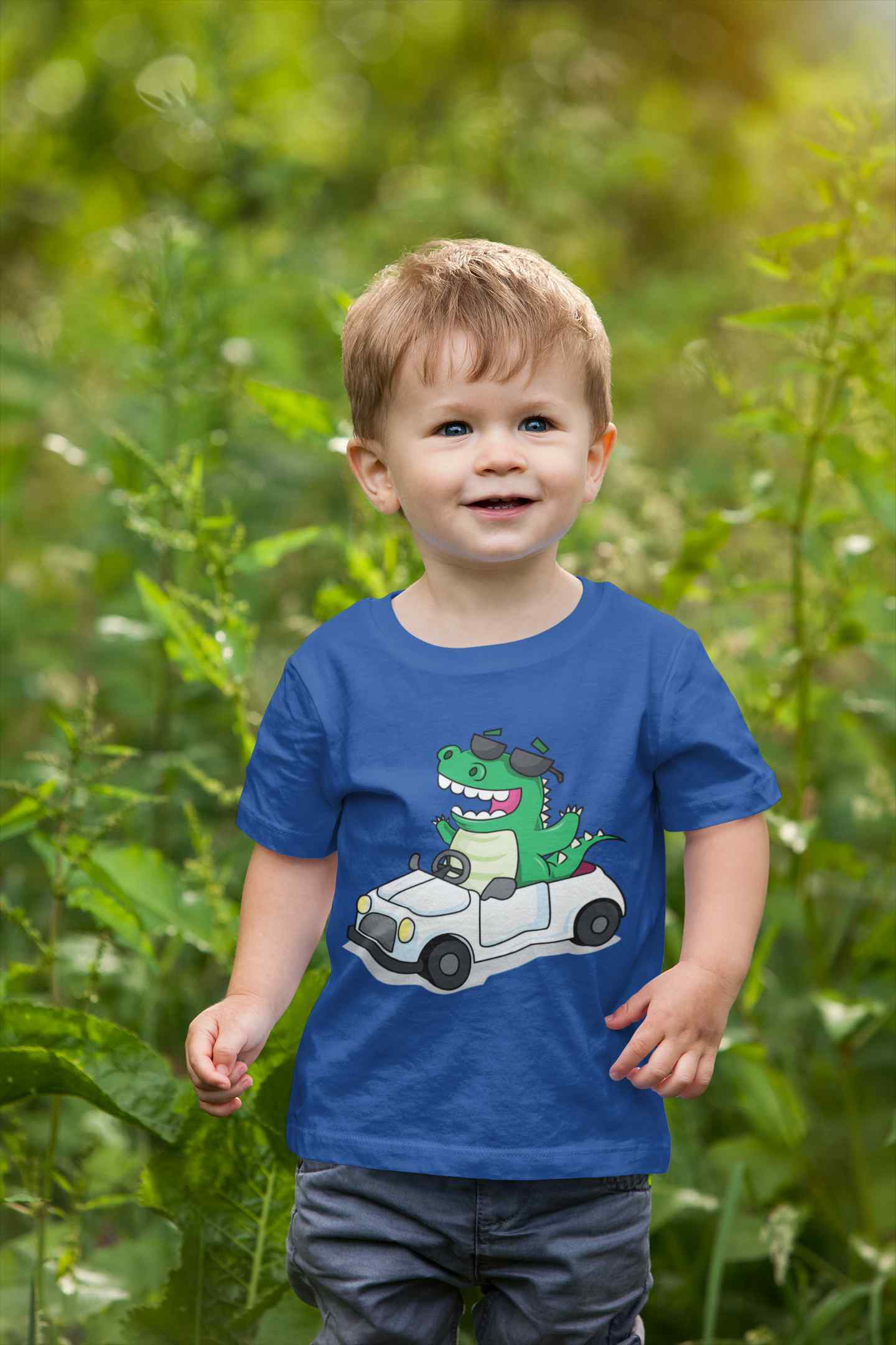 Dino Car Cartoon Half Sleeves T-Shirt for Boy-FunkyTeesClub