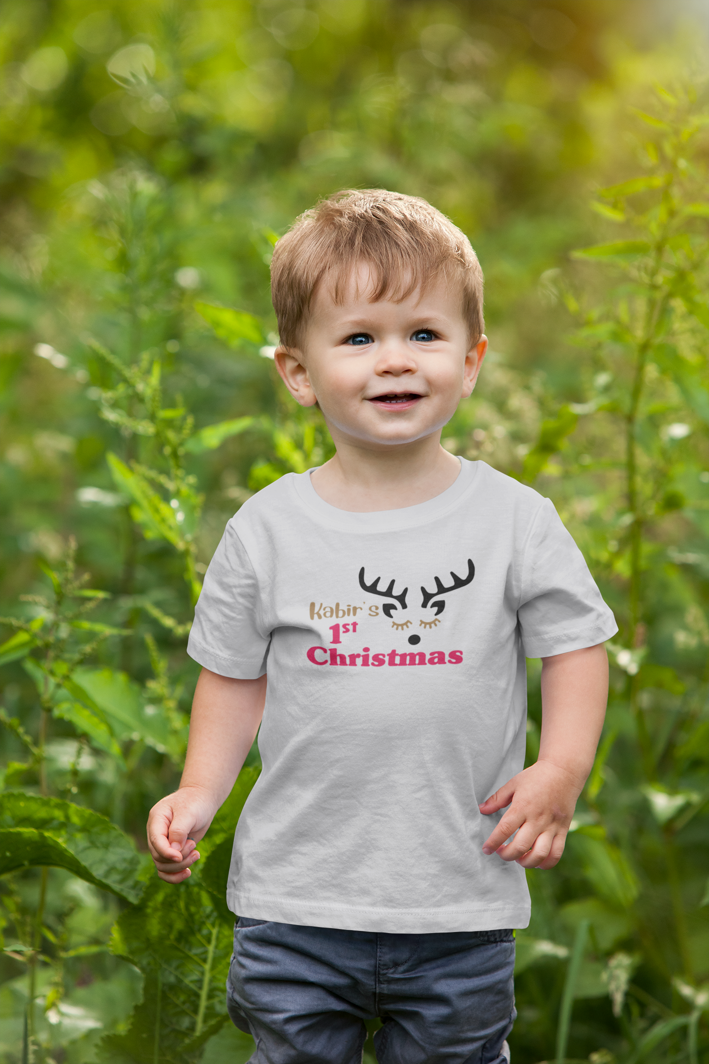 Customized Name First Christmas Half Sleeves T-Shirt for Boy-FunkyTeesClub
