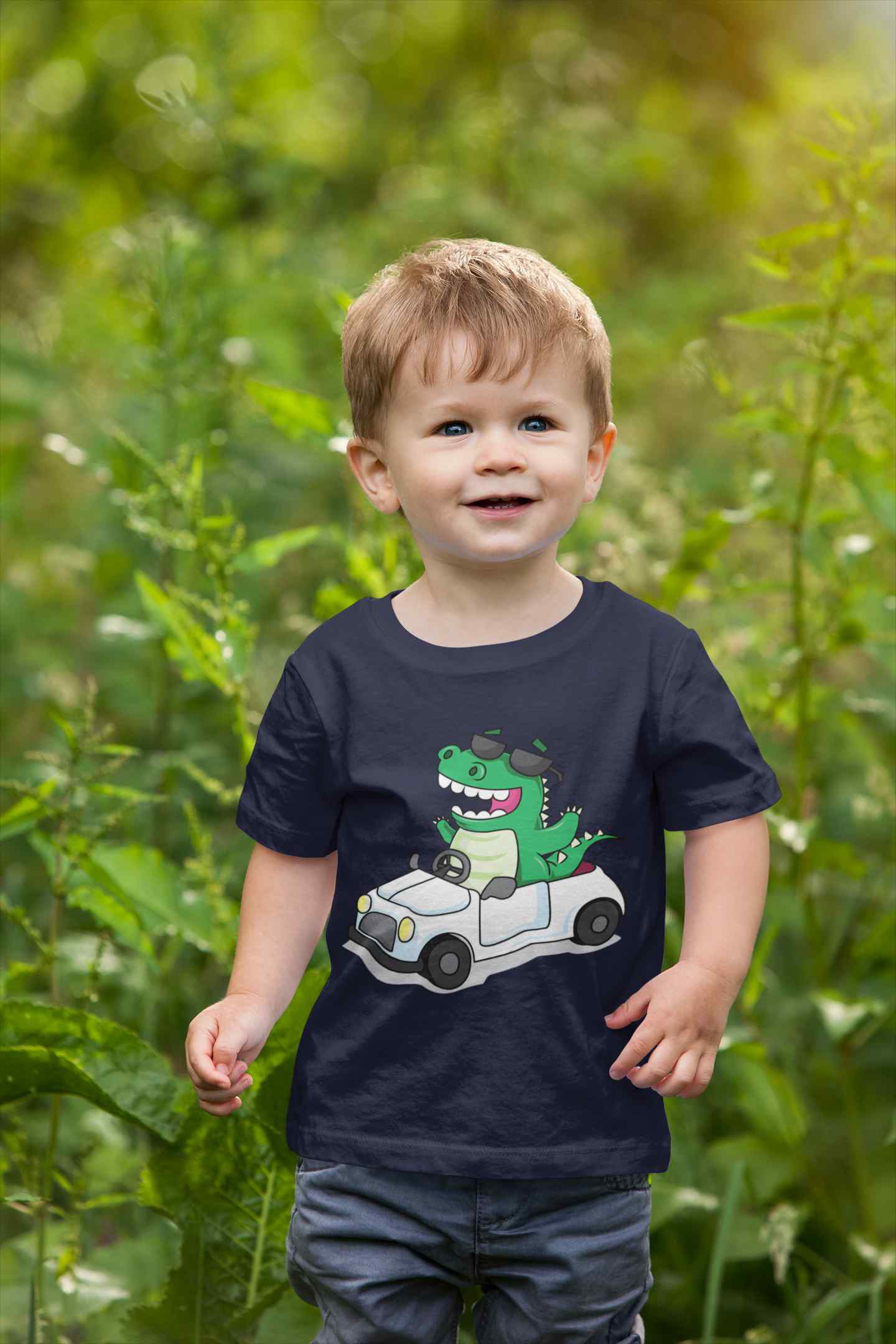 Dino Car Cartoon Half Sleeves T-Shirt for Boy-FunkyTeesClub