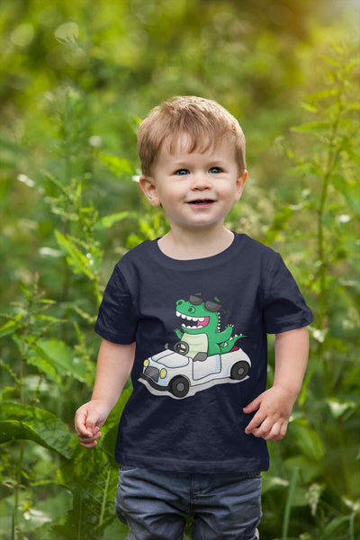 Dino Car Cartoon Half Sleeves T-Shirt for Boy-FunkyTeesClub
