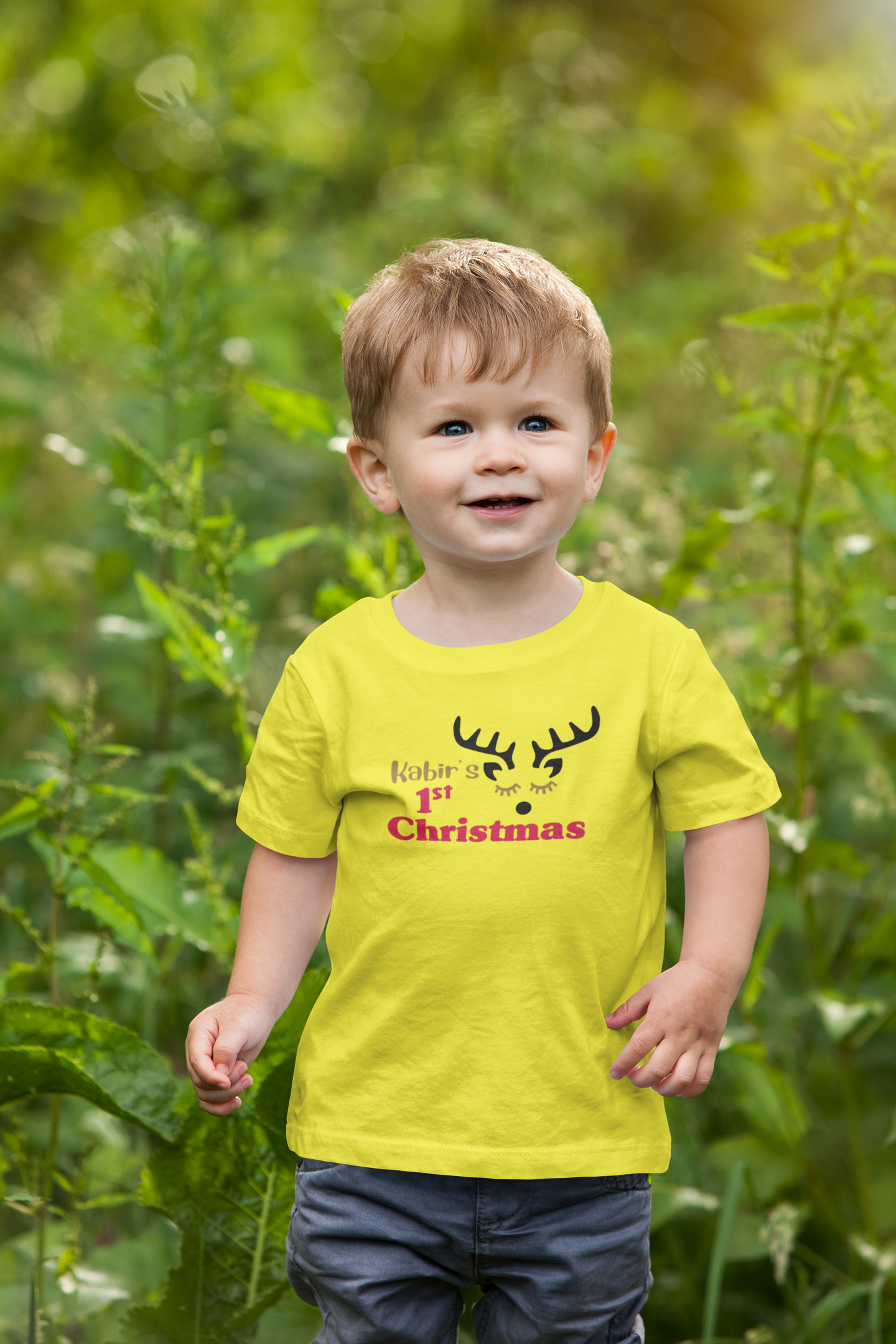 Customized Name First Christmas Half Sleeves T-Shirt for Boy-FunkyTeesClub