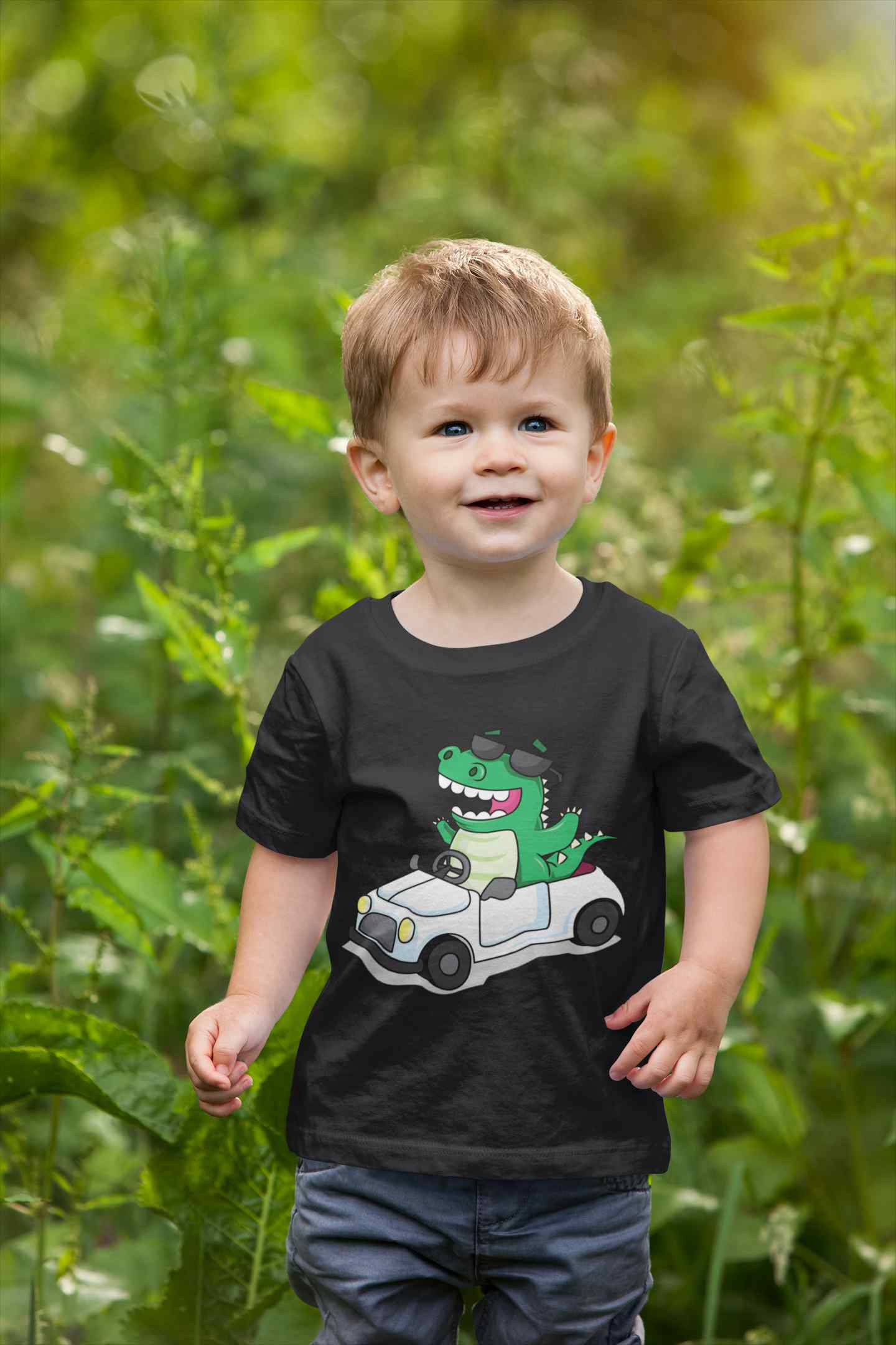 Dino Car Cartoon Half Sleeves T-Shirt for Boy-FunkyTeesClub