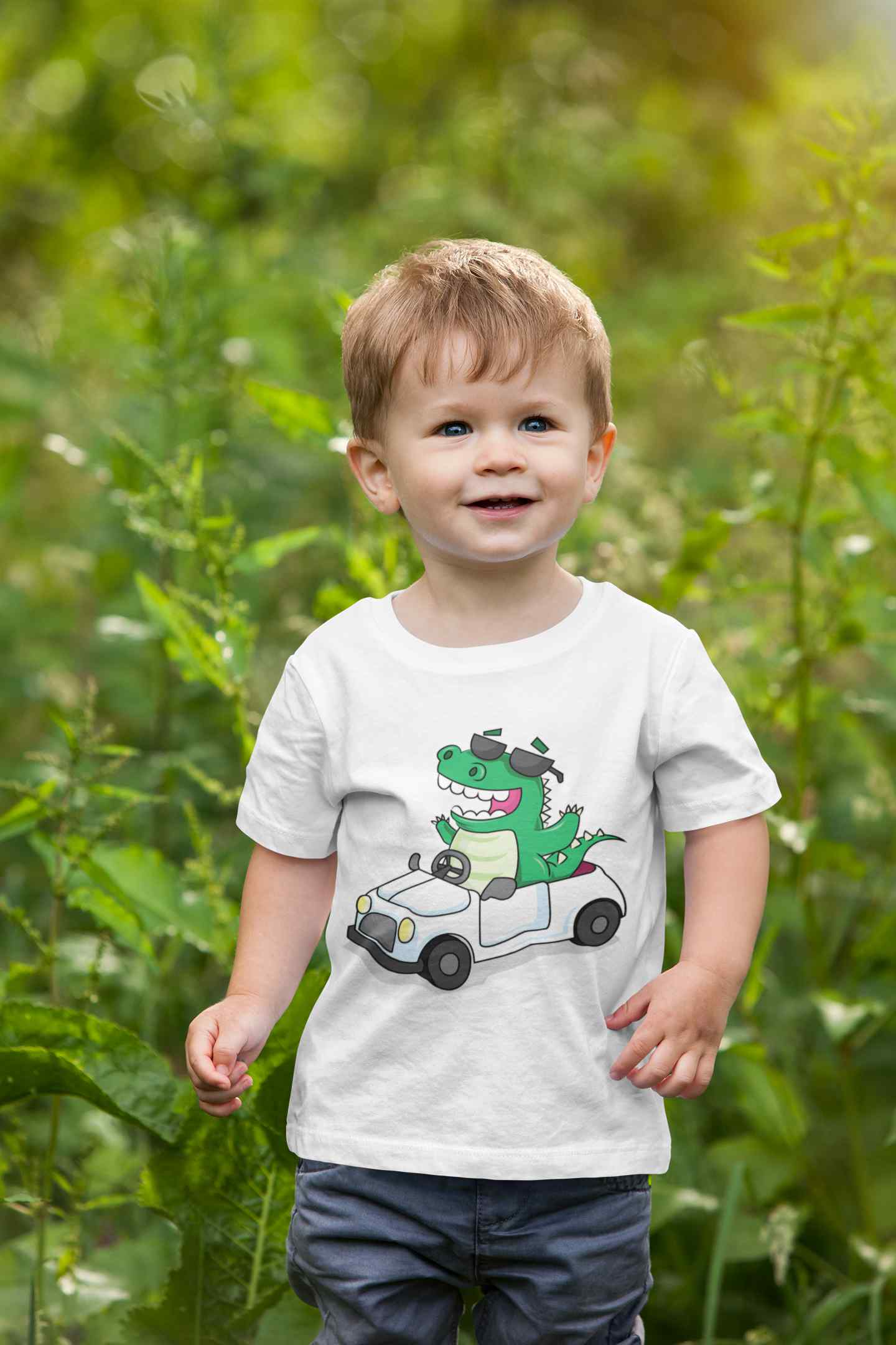 Dino Car Cartoon Half Sleeves T-Shirt for Boy-FunkyTeesClub