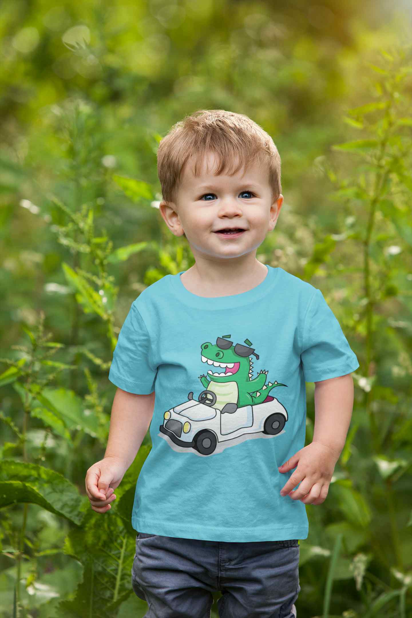 Dino Car Cartoon Half Sleeves T-Shirt for Boy-FunkyTeesClub