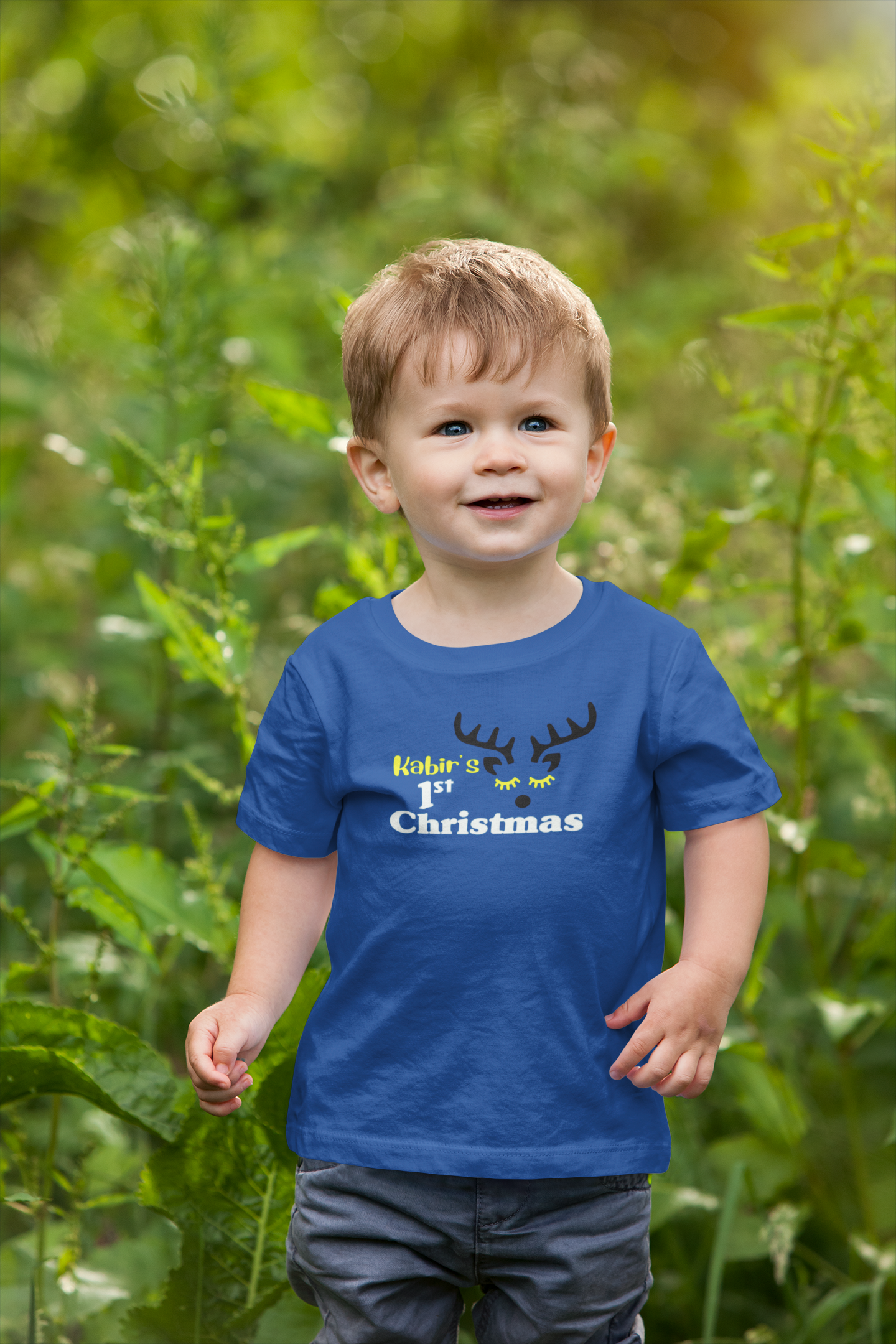 Customized Name First Christmas Half Sleeves T-Shirt for Boy-FunkyTeesClub