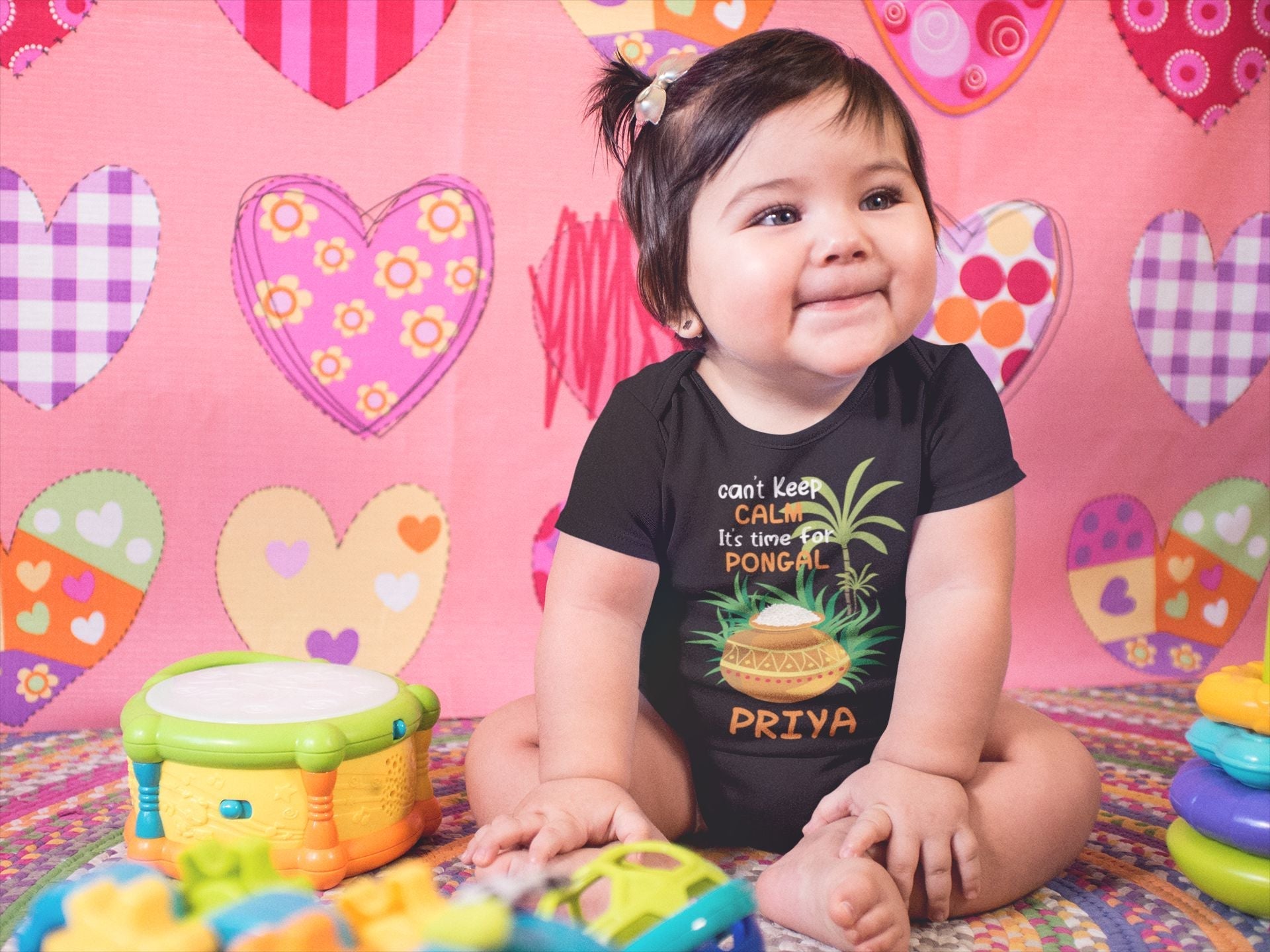 Custom Name Time For Pongal Makar Sankranti Rompers for Baby Girl- FunkyTeesClub