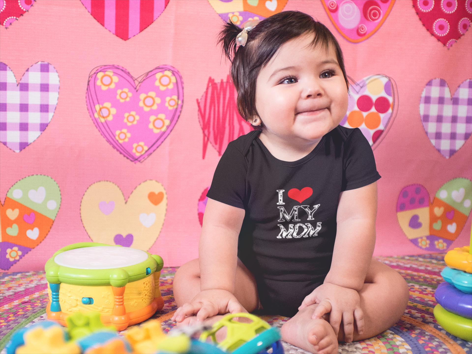 I Love My Mom Black Rompers for Baby Girl - FunkyTeesClub
