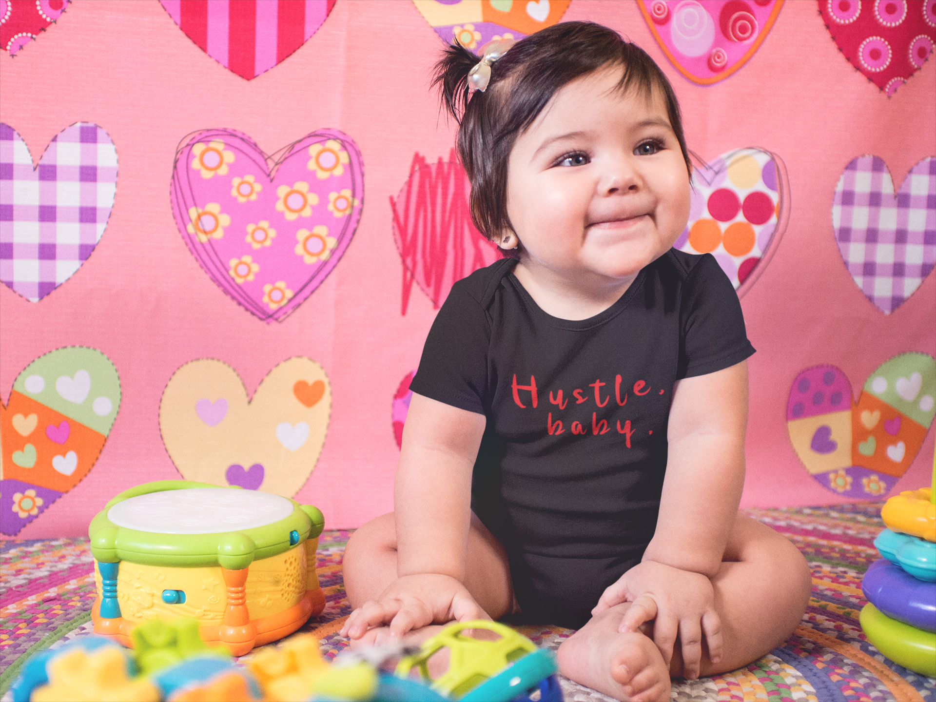 Hustle Baby Black Rompers for Baby Girl - FunkyTeesClub