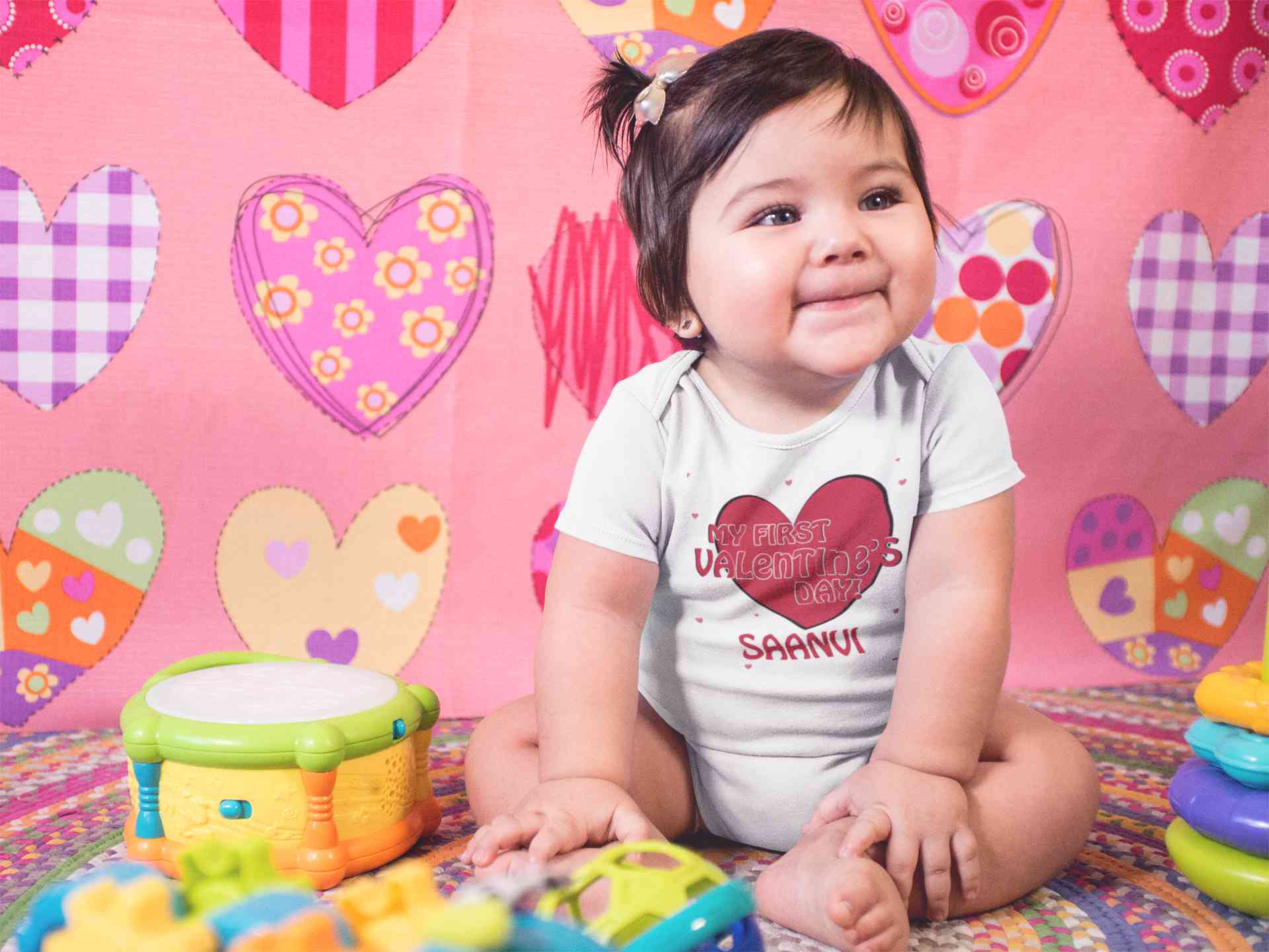 Custom Name 1st Valentine Rompers for Baby Girl- FunkyTeesClub