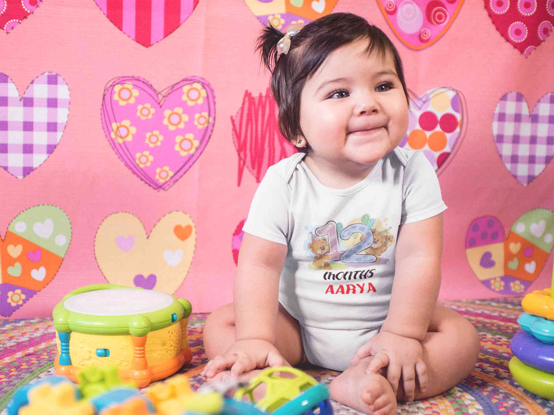 Custom Name 12 Month Birthday Teddy Design Rompers for Baby Girl- FunkyTeesClub