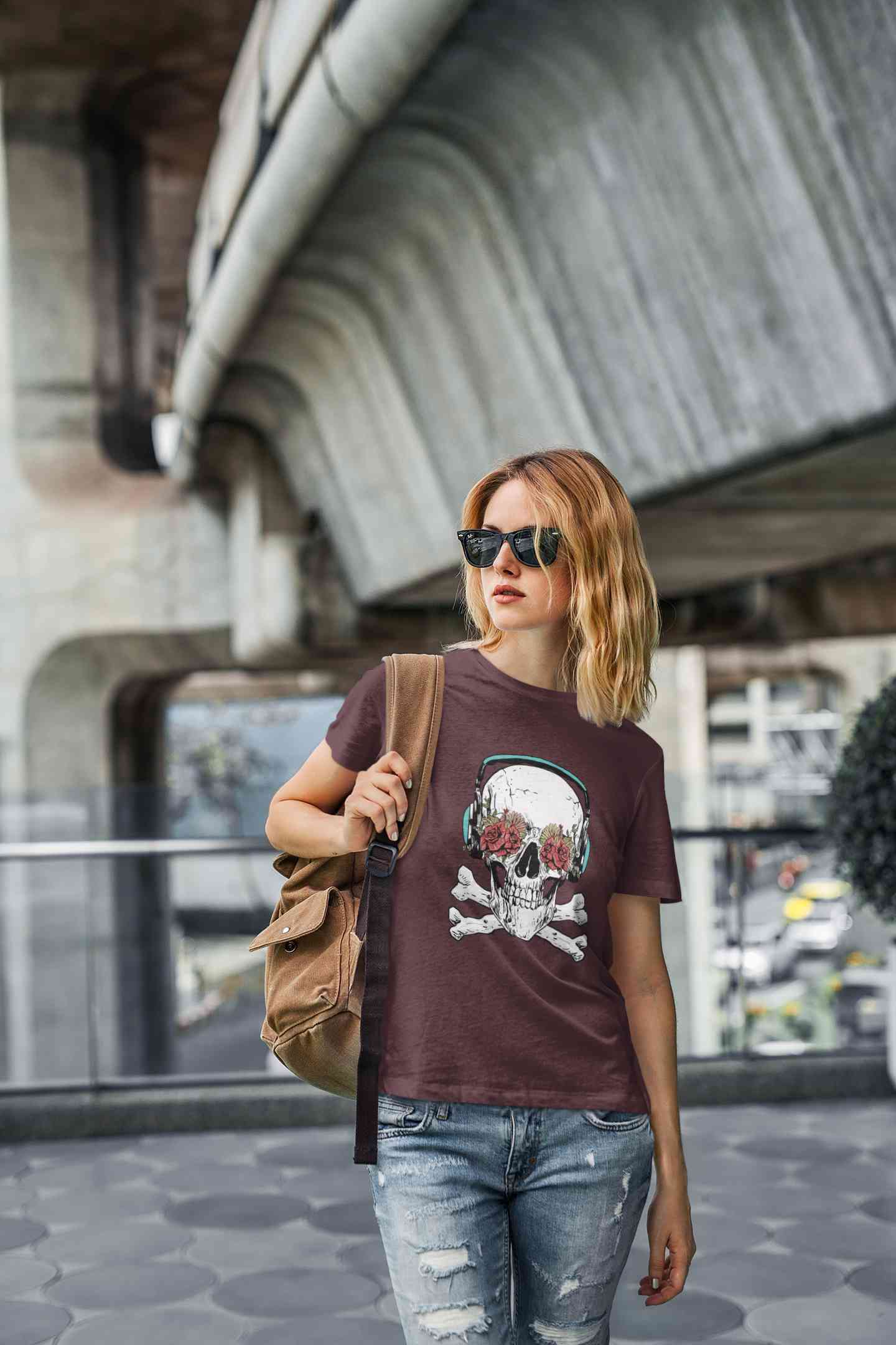 Cool Skull Women Half Sleeves T-shirt- FunkyTeesClub