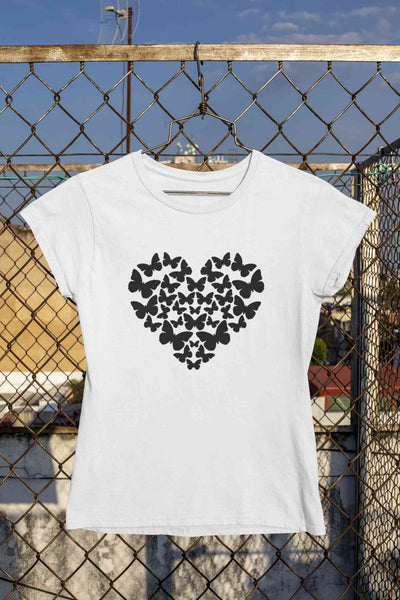 Butterflies In The Form Of A Heart Vector Women Half Sleeves T-shirt- FunkyTeesClub