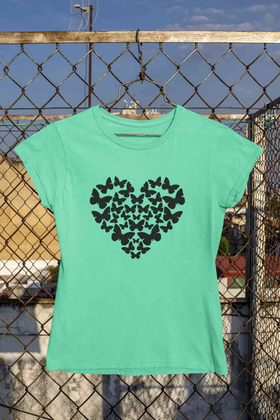 Butterflies In The Form Of A Heart Vector Women Half Sleeves T-shirt- FunkyTeesClub