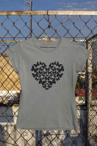 Butterflies In The Form Of A Heart Vector Women Half Sleeves T-shirt- FunkyTeesClub