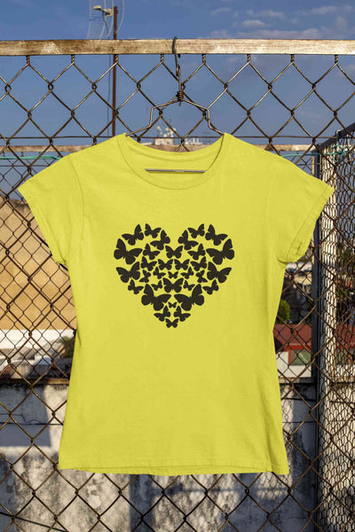 Butterflies In The Form Of A Heart Vector Women Half Sleeves T-shirt- FunkyTeesClub