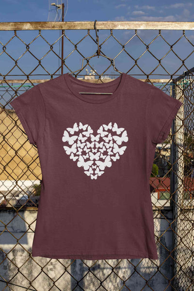 Butterflies In The Form Of A Heart Vector Women Half Sleeves T-shirt- FunkyTeesClub