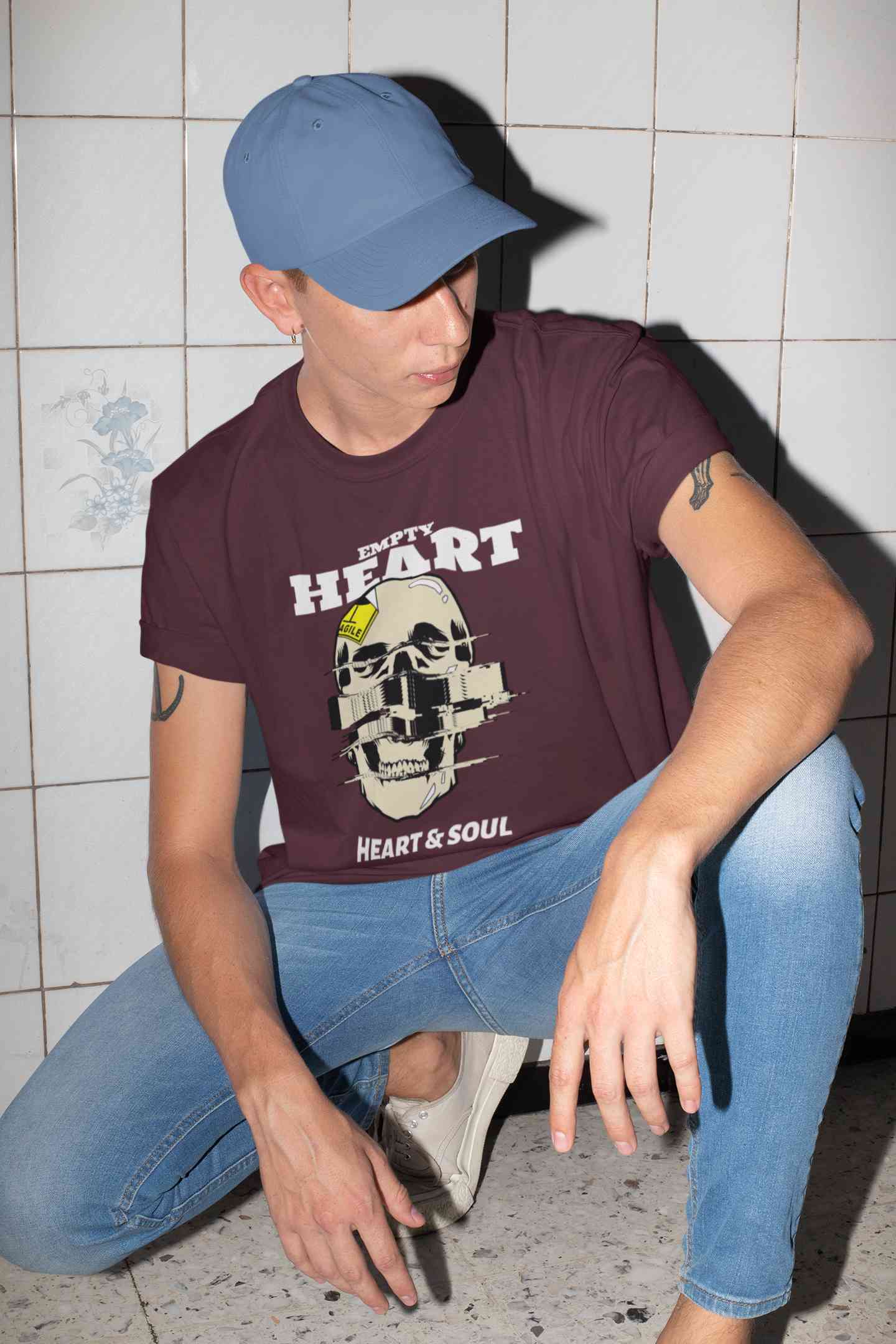 Skull Empty Heart And Soul Graphic Mens Half Sleeves T-shirt- FunkyTeesClub