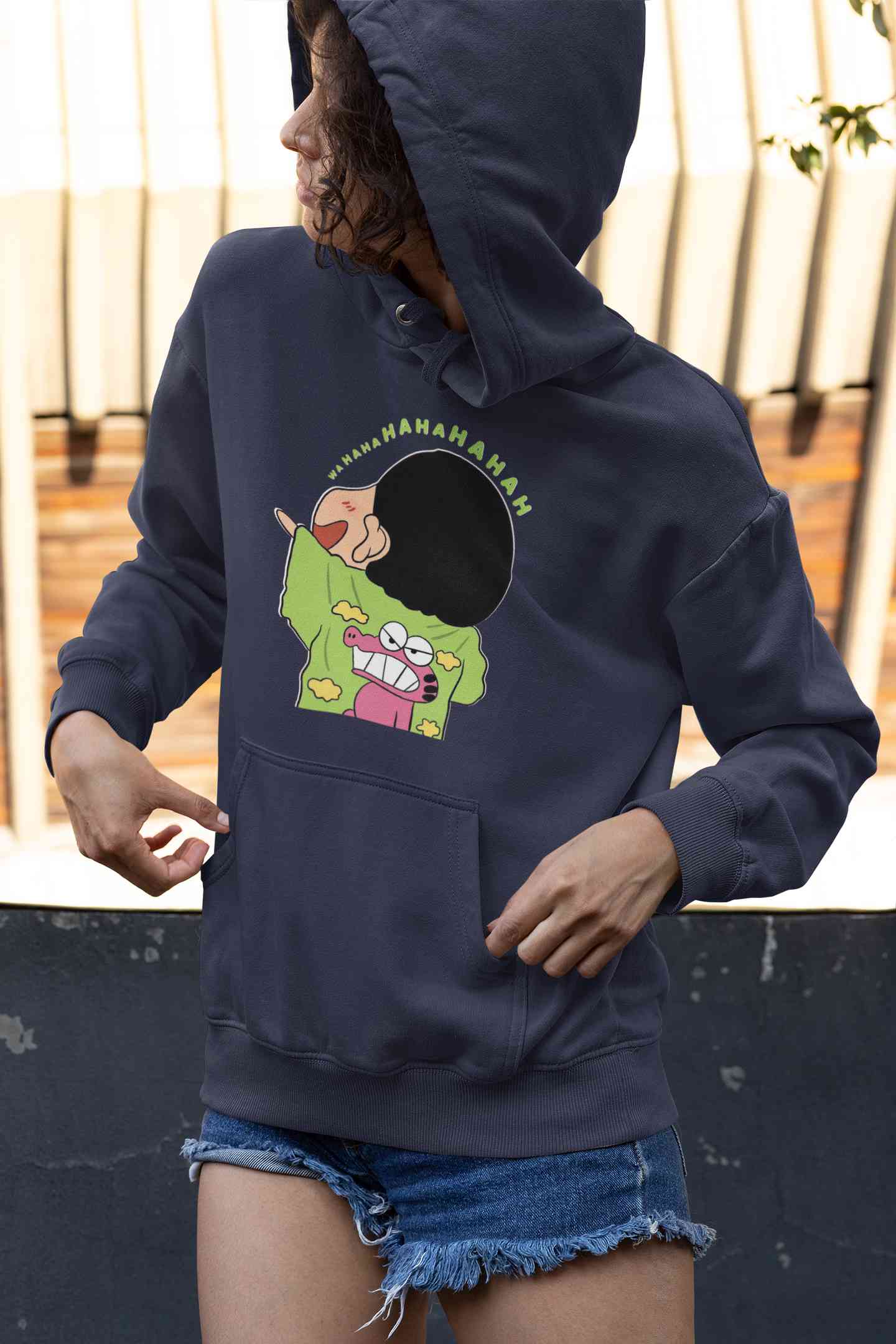 Hahaha Cartoon Funny Memes Hoodies for Women-FunkyTeesClub