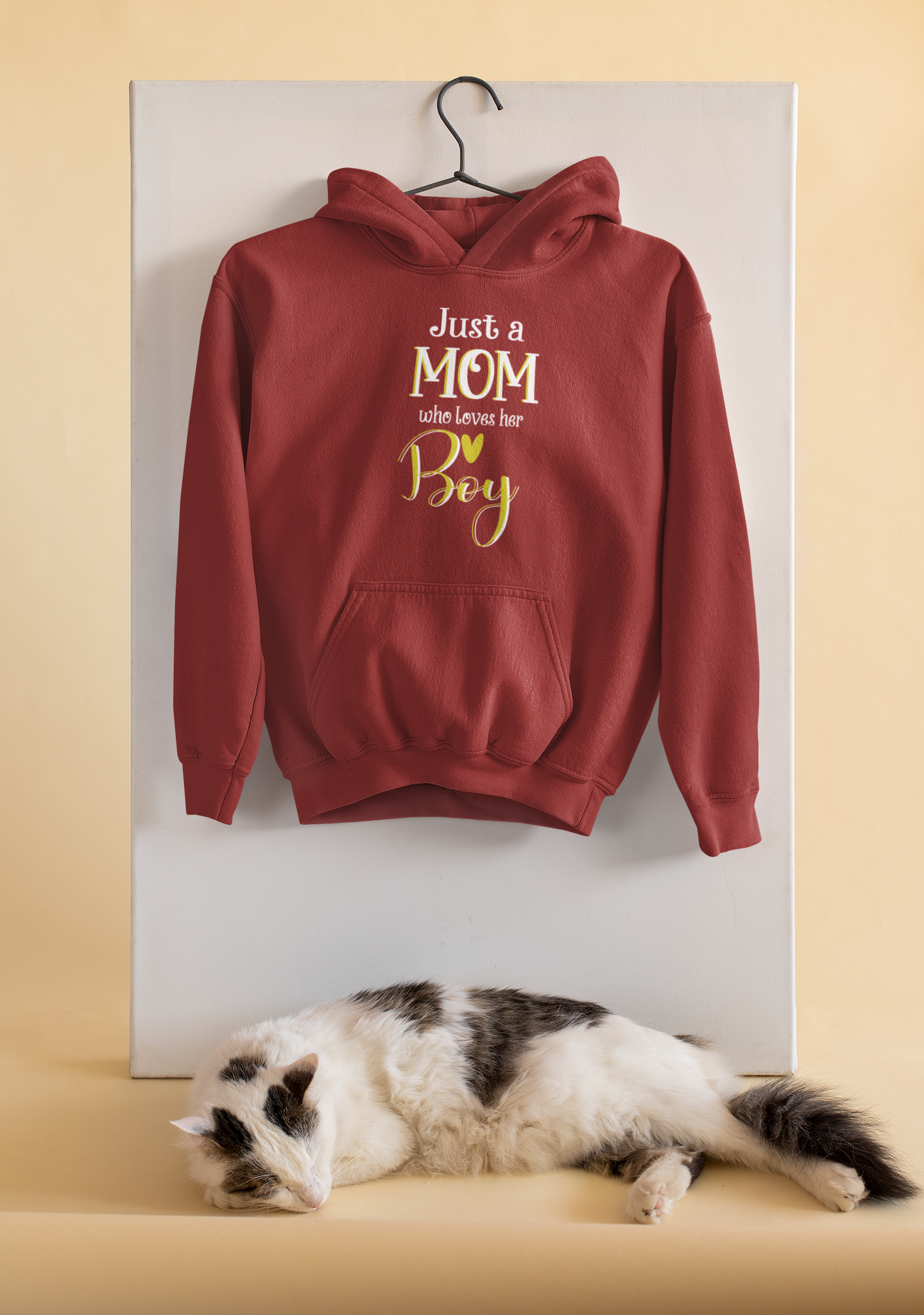 Just A Boy Who Loves His Mom Mother And Son Red Matching Hoodies- FunkyTeesClub