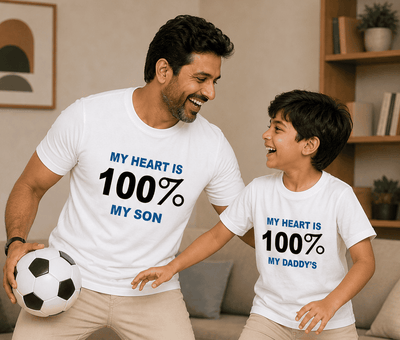 My Heart Is 100% My Daddy's My Heart Is 100% My Son's Father and Son Matching T-Shirt- FunkyTeesClub
