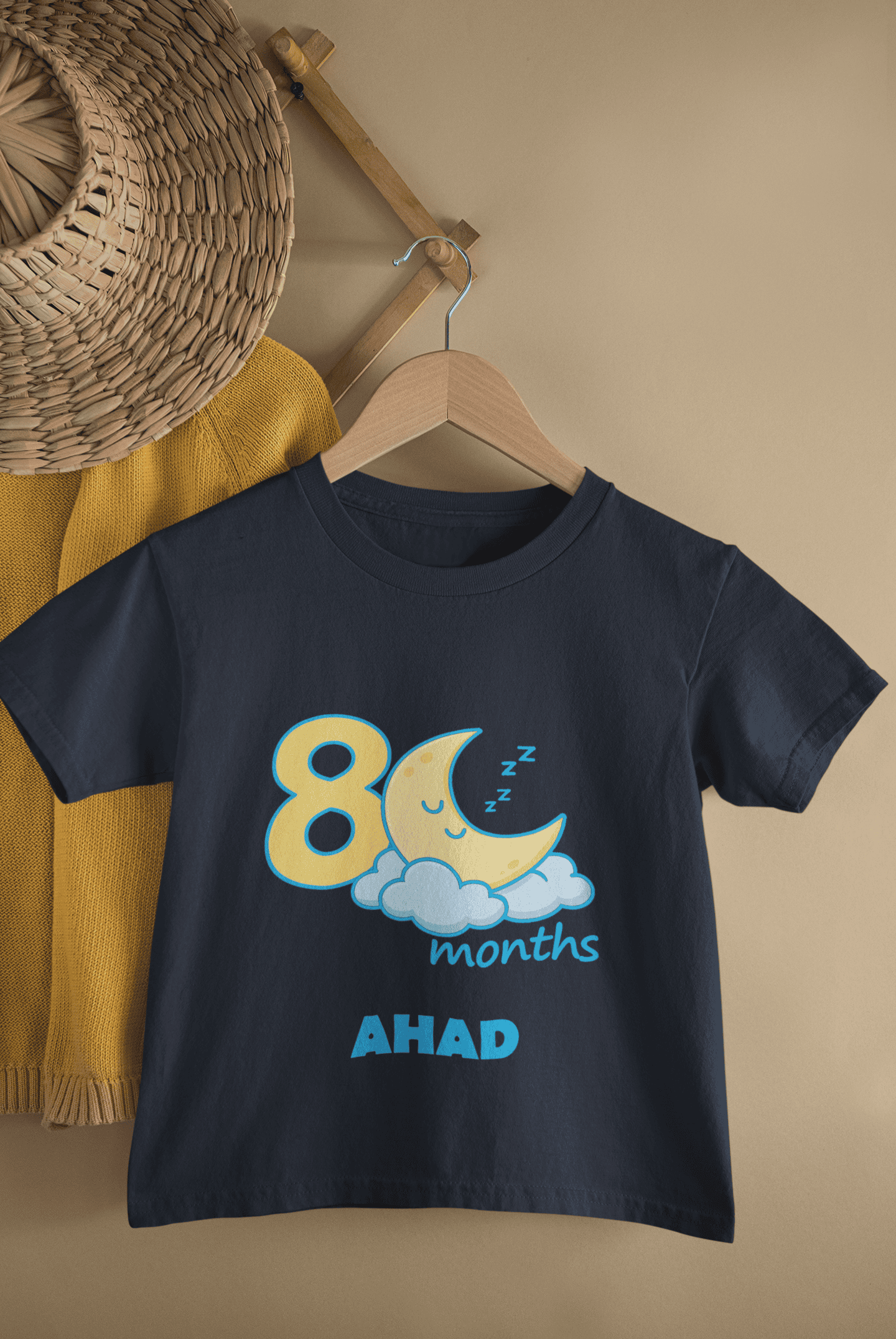 Custom Name Eight Month Moon Half Sleeves T-Shirt for Boys -FunkyTeesClub