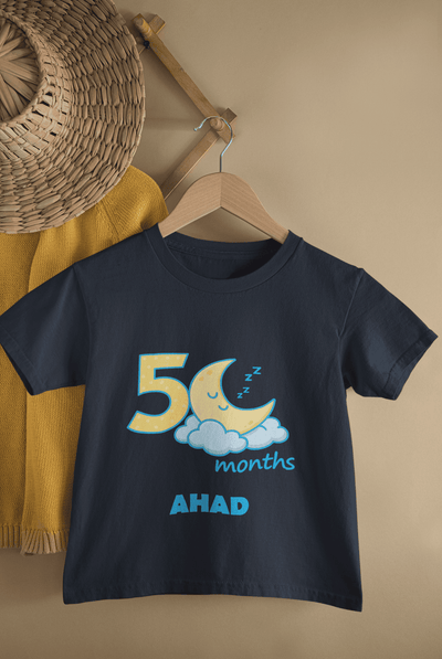 Custom Name Five Month Moon Half Sleeves T-Shirt for Boys -FunkyTeesClub