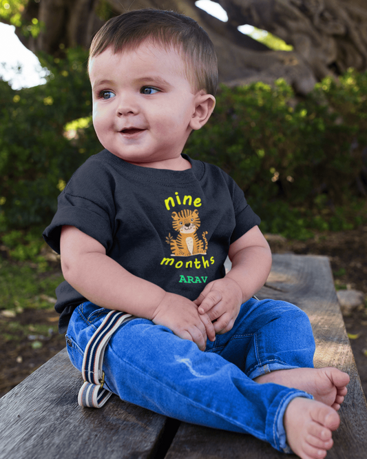 Custom Name Nine Months Birthday Half Sleeves T-Shirt for Boys -FunkyTeesClub
