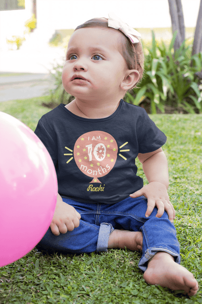 Custom Name Ten Month Baloon Half Sleeves T-Shirt For Girls -FunkyTeesClub