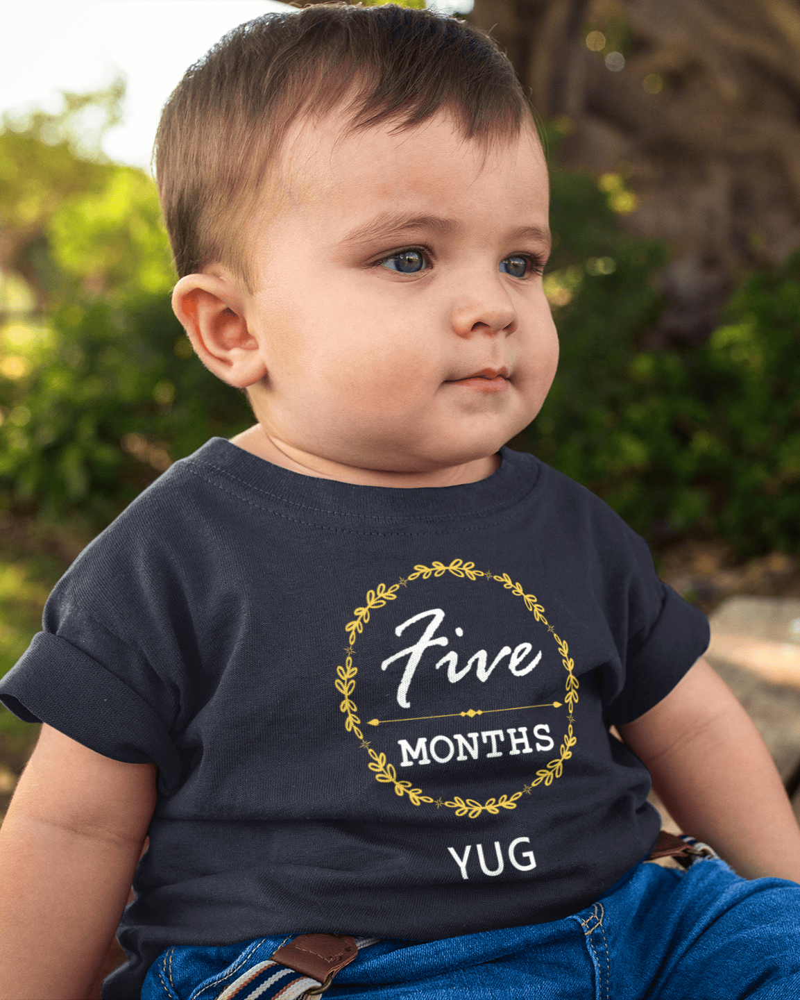 Custom Name Five Month Birthday Half Sleeves T-Shirt for Boys -FunkyTeesClub