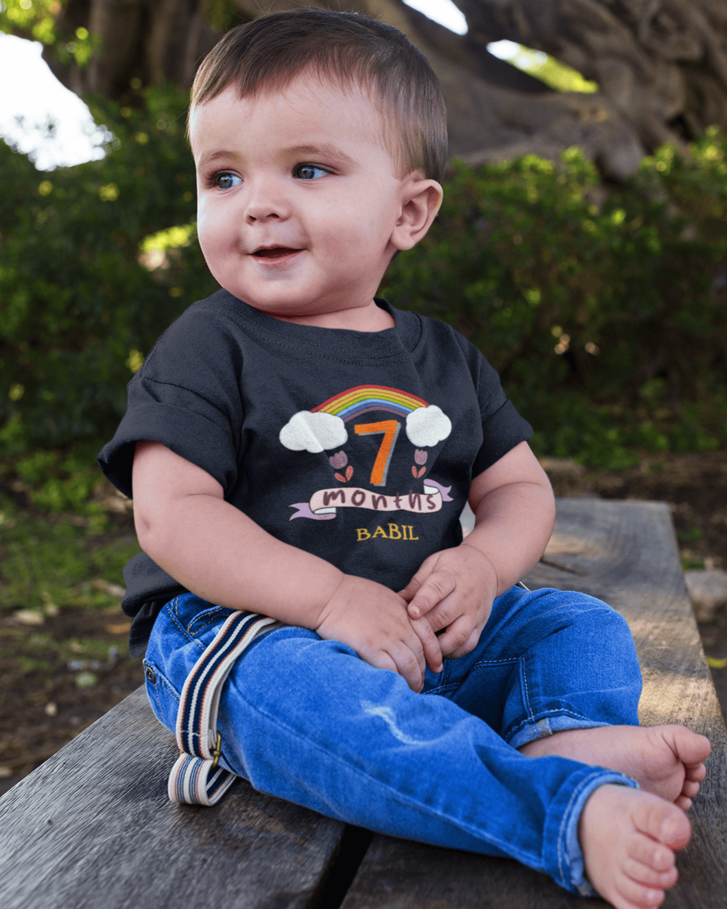 Custom Name Seventh Month Birthday Half Sleeves T-Shirt for Boys -FunkyTeesClub