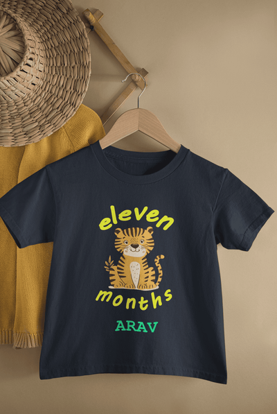 Custom Name Eleven Months Birthday Half Sleeves T-Shirt for Boys -FunkyTeesClub