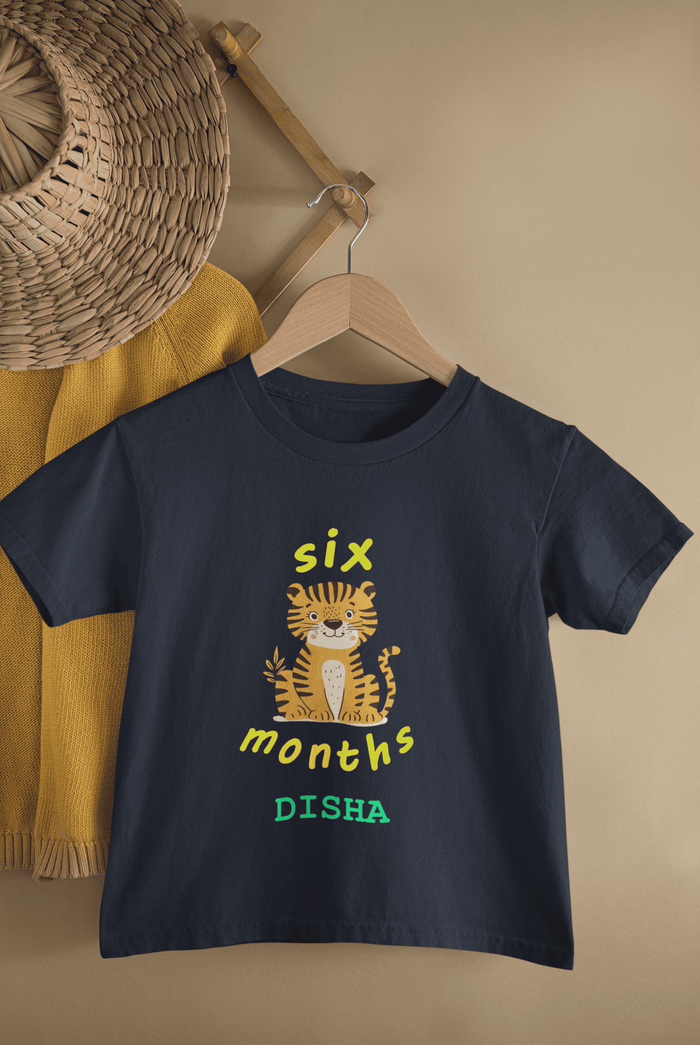 Custom Name Six Month Birthday Half Sleeves T-Shirt For Girls -FunkyTeesClub