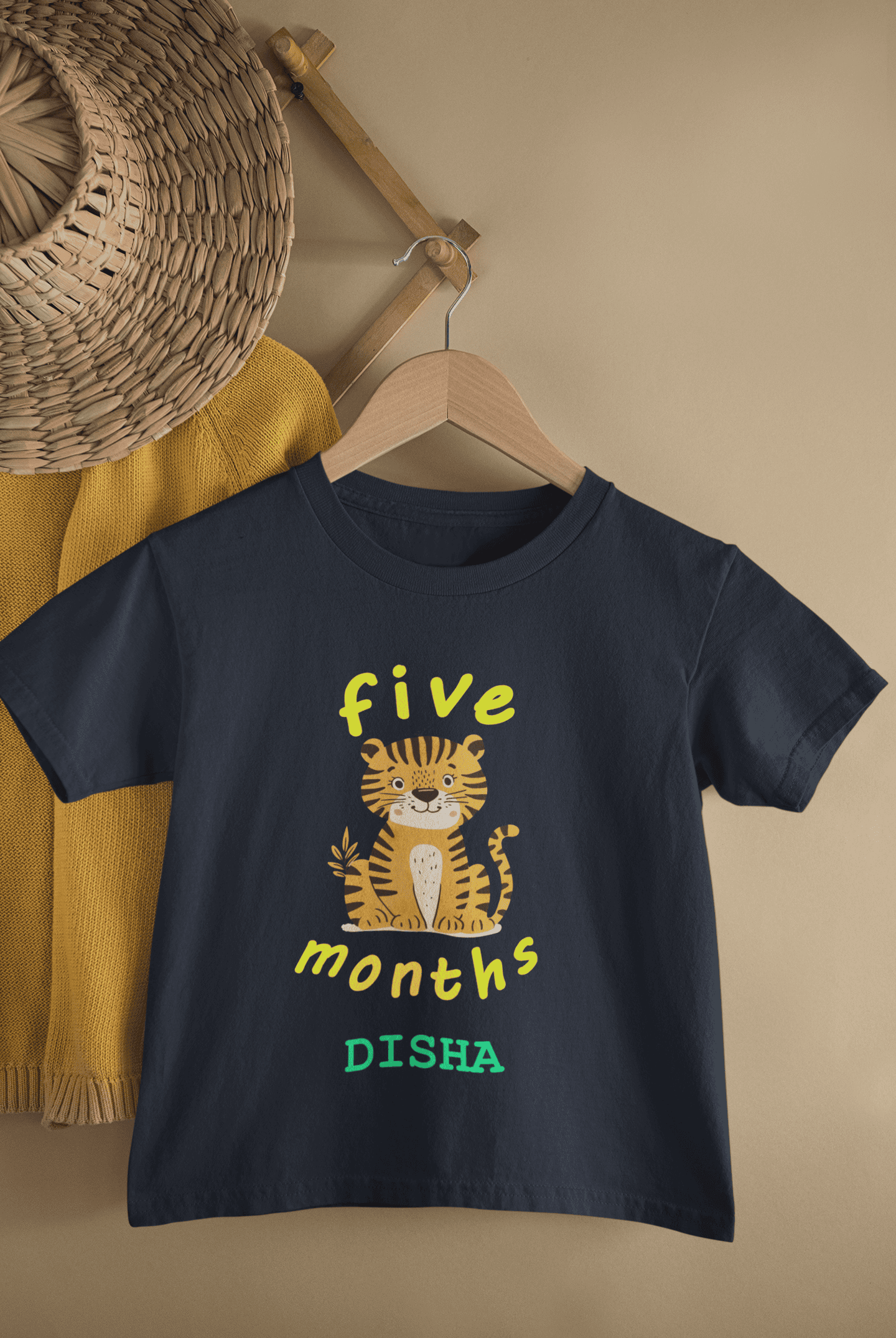 Custom Name Five Month Birthday Half Sleeves T-Shirt For Girls -FunkyTeesClub