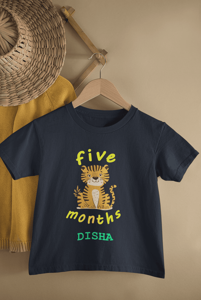 Custom Name Five Month Birthday Half Sleeves T-Shirt For Girls -FunkyTeesClub